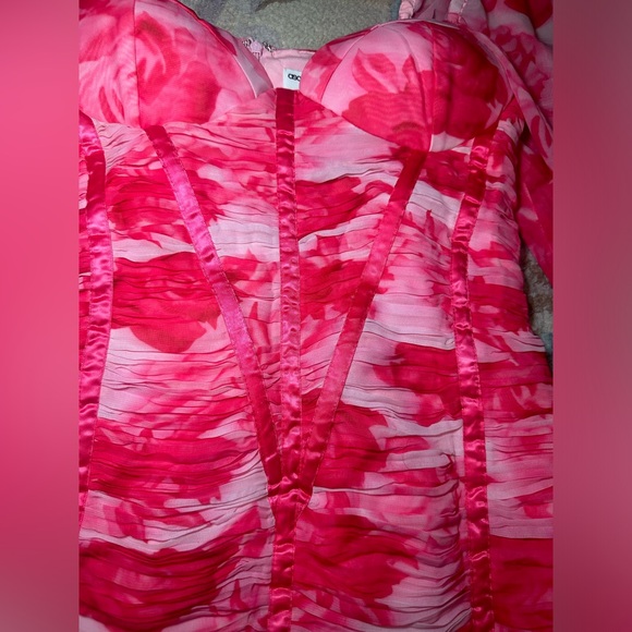 ASOS LUXE chiffon ruched corset long sleeve mini dress in pink floral - Picture 7 of 14